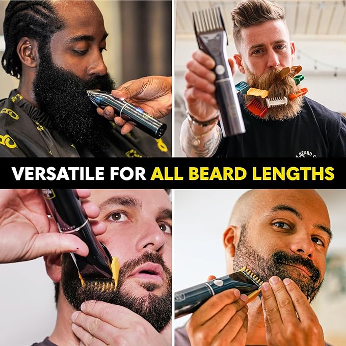 The Beard Club Beard Trimmer for Men - Electric Cordless Rechargeable Beard & Hair Trimmer - High Power 7000 RPM - 8 Color Guides 45 Unique Trim Lengths - Travel Lock