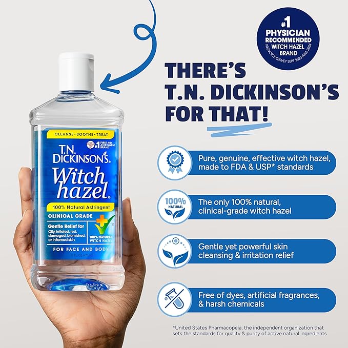 T.N. Dickinson's Witch Hazel 100% Natural Astringent for Face and Body, 8 fl oz