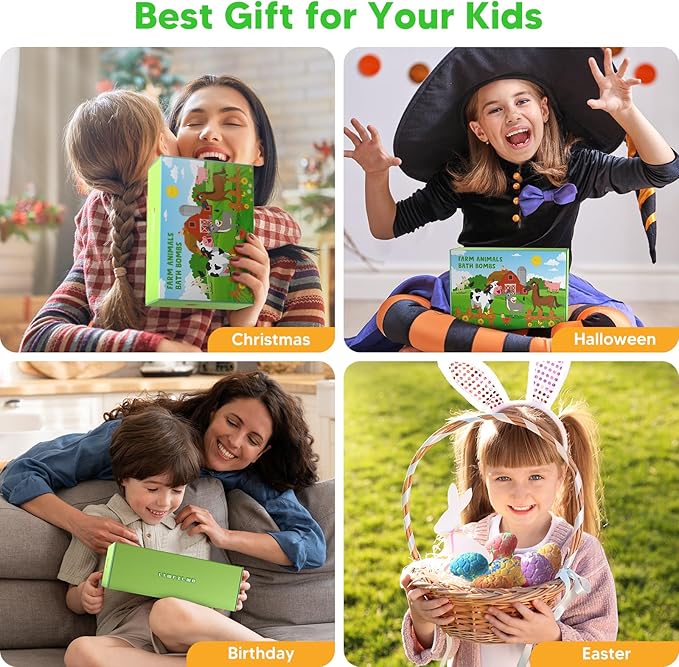 Kids Bath Bombs with Surprise Inside for Girls Boys Toddlers, 12 Pack Organic Bath Bombs for Kids with Farm Animals Toys Inside, Safe Handmade Bubble Bath Fizzy Dino Bath Bomb Easter Birthday Gift