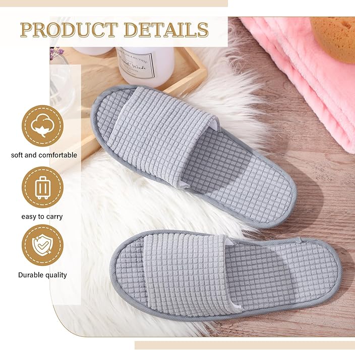 12 Pairs Disposable Slippers for Guests Open Toe Spa Slippers Bulk Disposable Sandals Soft Fleece for Man Women Spa Hotel Wedding Shoeless Home