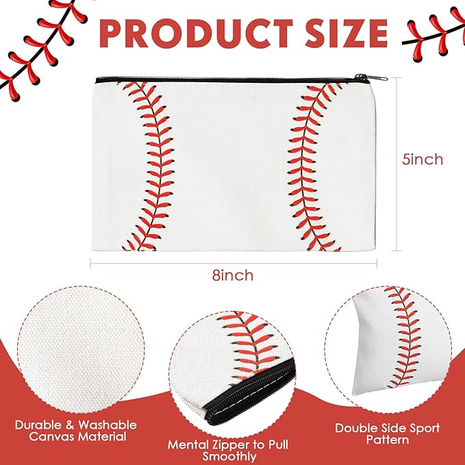 Eccliy 20 Pcs Baseball Makeup Bags Bulk Sport Team Gifts Baseball Cosmetic Bag Accessories for Women Toiletry Zipper Pouch Travel Canvas Gifts Stuff for Party Team Players Lover