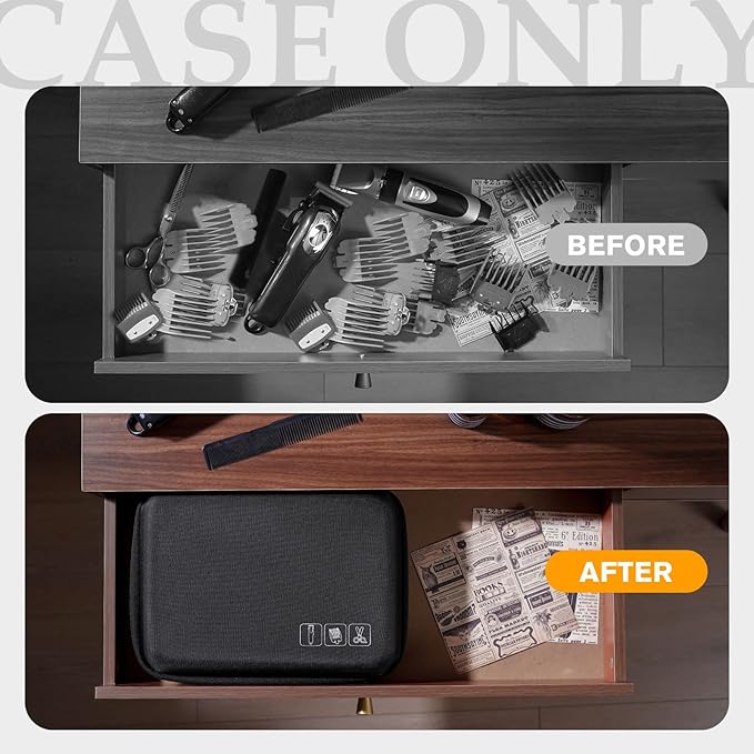 ProCase Hard Barber Accessories Case, Travel Bag for 3 Hair Clippers and Supplies, Trimmer Organizer Storage Box with Clear Pouch, Portable Holder for Men Razor Guard Grooming Kits -Black