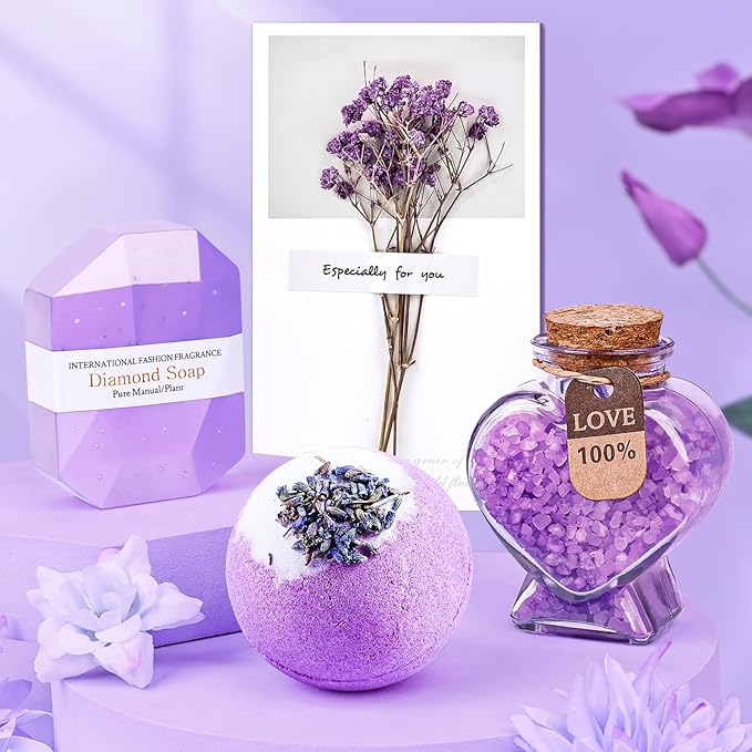 Mothers Day Gifts for Mom from Daughter Son, Relaxing Lavender Spa Basket Set for Women Luxury Self-Care Basket for Mama, Birthday Mothers Day Gifts for Women, Mom, Wife, Sister, Friend, Her