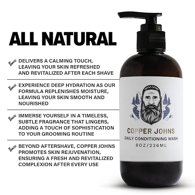 Copper Johns Daily Conditioning Wash | Natural Beard Cleanser | Nourishes Facial Hair & Skin | With Ionic Inland Sea Minerals | Lavender Mint | 8oz