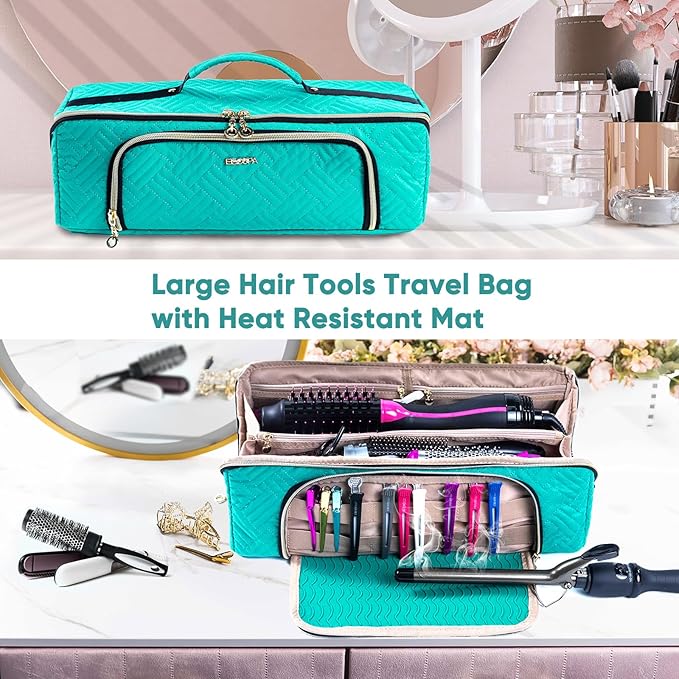 Large Travel Bag - 2in1 Hair Tools Organizer for Dryer Brush, Flat Irons, Straighteners, Curling Irons, Makeup Bag
