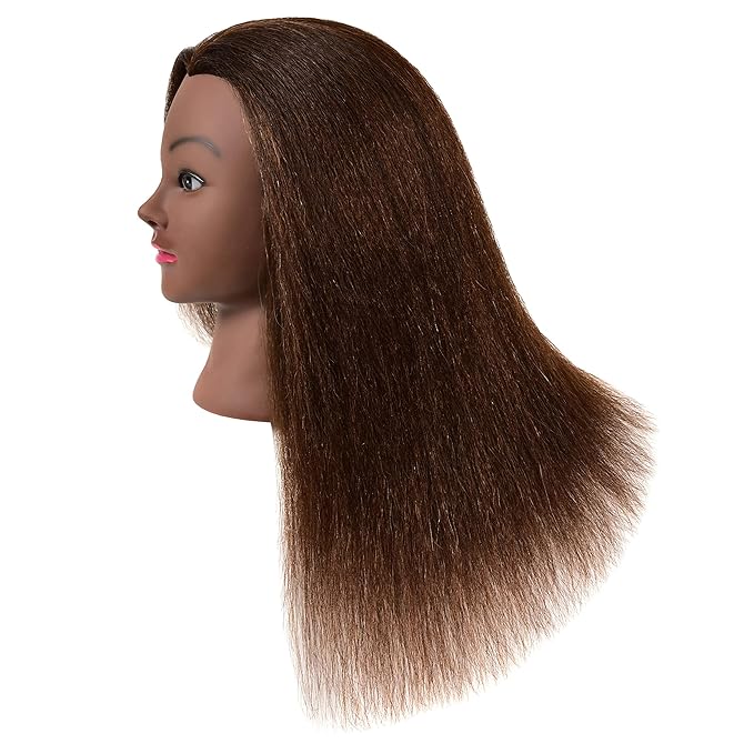 22 Inch 100% Real Human Hair Mannequin Head Manikin Cosmetology Doll Head with Stand for Braiding Styling Display Practice Training Coloring Bleaching Dyeing Curling Cutting Updos