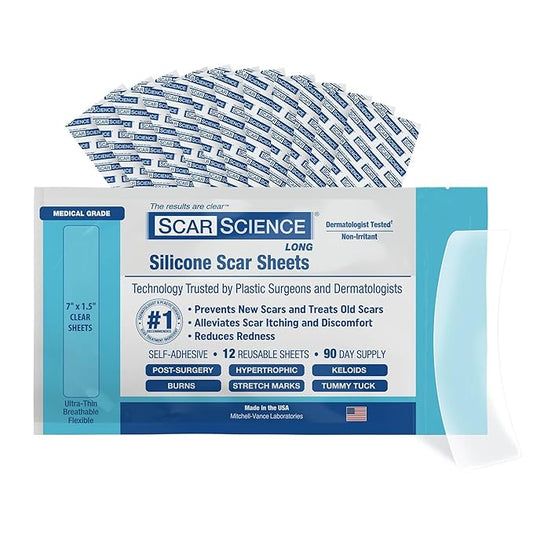 Advanced Scar Treatment - Medical Grade Silicone Scar Sheets, Long Water-Resistant Silicone Scar Tapes for Surgical Scars, Stretch Marks, Keloid Bump - 7 inch, 12 Strips