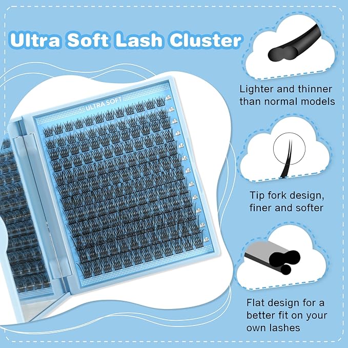DIY Lash Extension Kit Lash Clusters 144Pcs 10-18mix Length Ultra Soft Lash Clusters Kit Lash Bond and Seal Lash Glue Lash Remover for DIY Eyelash Extensions(Marshmallow,D-10-18mix)