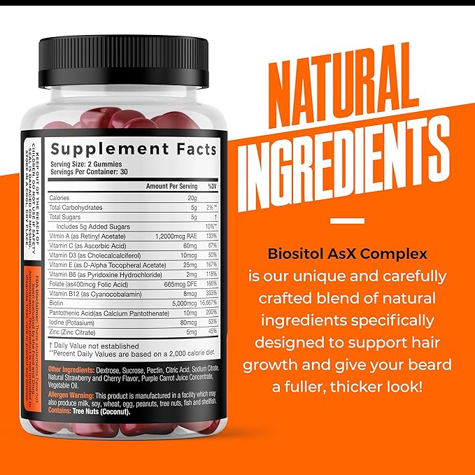 Wild Willies Beard Growth Gummies Supplement for Men - with Biotin & 19 Vitamins for Stronger, Thicker Facial Hair - 60 Gummies