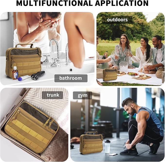 SMONT Toiletry Bag for Men Travel Toiletry Organizer Dopp Kit Travel Organizer Toiletries Travel Bag Shaving Hygiene Bag Bathroom Hanging Men's Toiletry Bag for Short Trips Brown