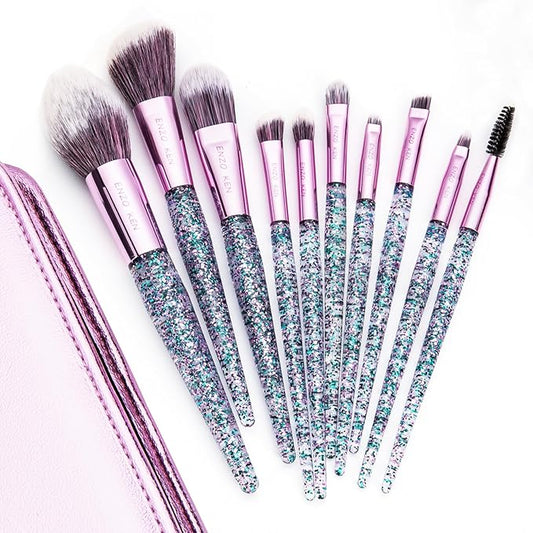 Glitter Makeup Brushes Set Professional, Vegan Makeup Brush Set with Case, Cosmetic Brushes Makeup Set, Make up Brushes Vegan, Purple Make up Brushes Set Professional, Makeup Brush Set Vegan.
