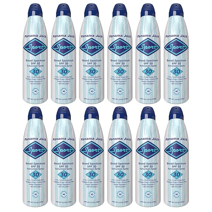 Panama Jack Sport Sunscreen Spray - SPF 30, Broad Spectrum UVA/UVB Protection, PABA, Paraben, Gluten & Cruelty Free, Water Resistant (80 Minutes), 5.5 OZ