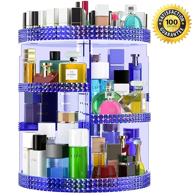 360 Large Rotating Makeup Organizer Countertop, Blue Acrylic Makeup Organizers, Organizador De Perfumes, 7 Layers Large Make Up Organizer, Huge Storage Fits for Vanity and Bathroom - Plus Size Blue