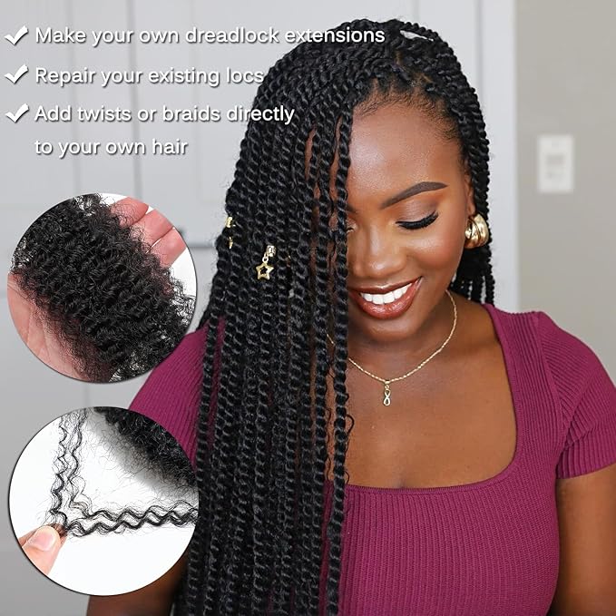 Afro Kinky Bulk Human Hair for Braiding – 18 Inch, Double Drawn, 35g/Strand, Natural Black – Kinky Curly Braiding Hair for Locs, Twists, Loc Repair, Dreadlock Extensions (Natural Black, 18 Inch)