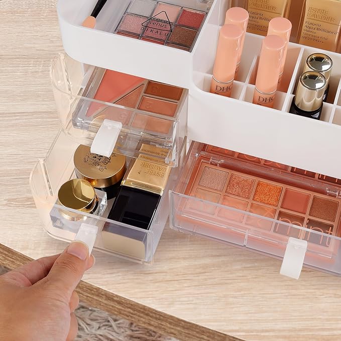 Make up Organizer for Vanity, Cosmetics Skincare Organizers with Clear Drawers. Ideal Vanity Holder for Desk and Dresser Countertops, Bathroom