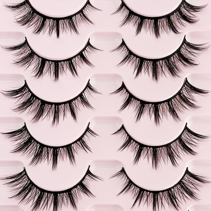 Manga Lashes Cat Eye Lash NINGLASH False Eyelashes Natural Look Wispy Fake Eyelash 13mm Faux Lashes Strips 7 Pairs Lash Pack