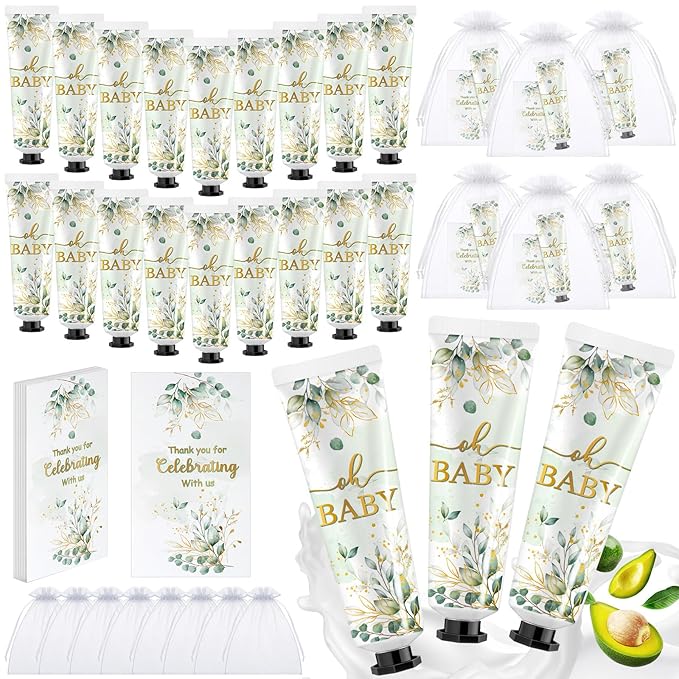24 Sets Baby Shower Hand Cream Bulk Sage Greenery Shower Favors Bridal Thank You Appreciation Hand Cream for Guests Travel Size Lotion with Organza Bags