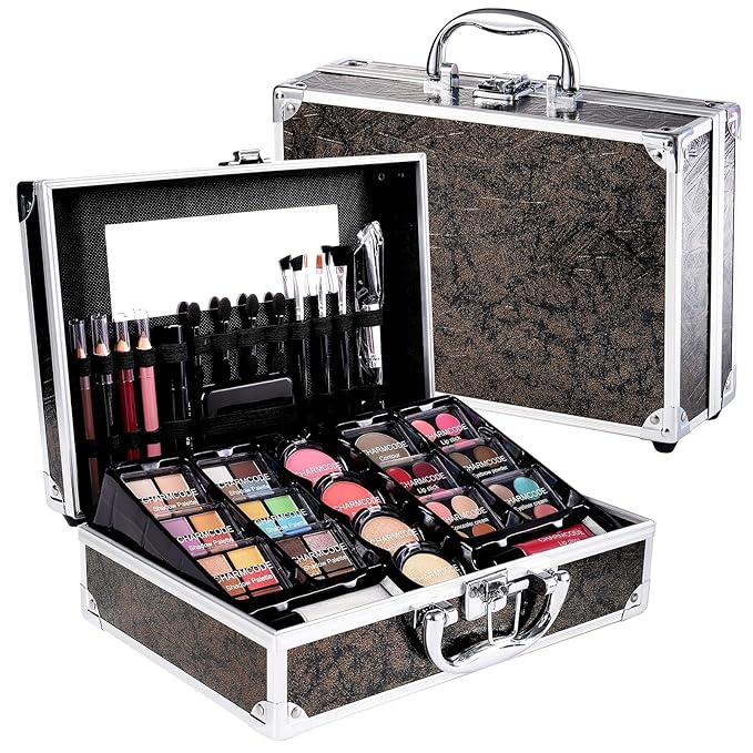 Makeup Kit for Teen Girls & Women Full Kit, Beauty Train Case with Starter Cosmetics Set, Make Up Valentine's Gift Box with Eyeshadow,Lipgloss,Highlight,Blush,Lip&Eye Pen,Brush & More(GoldenBrown)