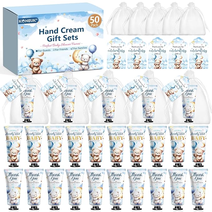 50 Pack Baby Shower Bulk Hand Cream Gifts Sets, Bridal Shower Favors and Baby Shower Favors for Guests with Thank You Card and Organza Gift Bags, Appreciation Gifts and Wedding Shower Favors (Bear)