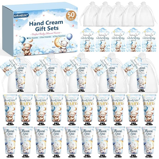 50 Pack Baby Shower Bulk Hand Cream Gifts Sets, Bridal Shower Favors and Baby Shower Favors for Guests with Thank You Card and Organza Gift Bags, Appreciation Gifts and Wedding Shower Favors (Bear)