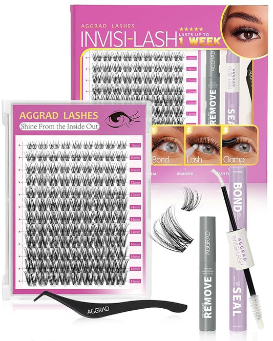 Magic Lash Clusters Kit 8-18mm Volume Wispy Fluffy Eyelashes Cluster Extension Kit D Curl Individual DIY Fake Lashes Extension Kit with Lash Bond and Seal Waterproof False Eyelashes Clusters Kit