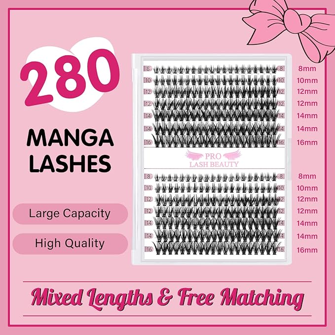 280 Pcs Individual Lashes 40D Mixed Lash Clusters Devil Style Lashes That Look Like Eyelash Extensions Wispy Lashes DIY Individual Lashes At Home (40D-D-8-16mix,Manga)