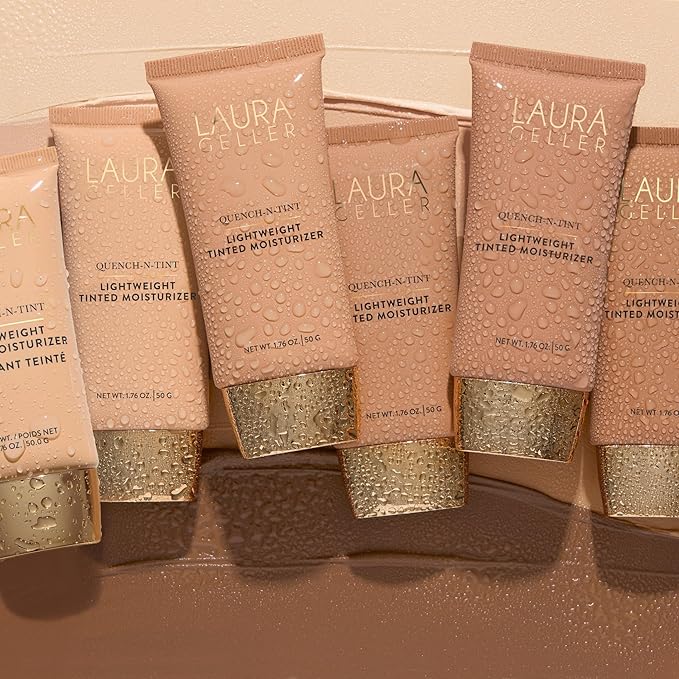 LAURA GELLER NEW YORK Quench-n-Tint Lightweight Tinted Moisturizer, Porcelain/Fair - Sheer to Light Buildable Coverage - Natural Glow Finish - Lightweight Formula with Hyaluronic Acid