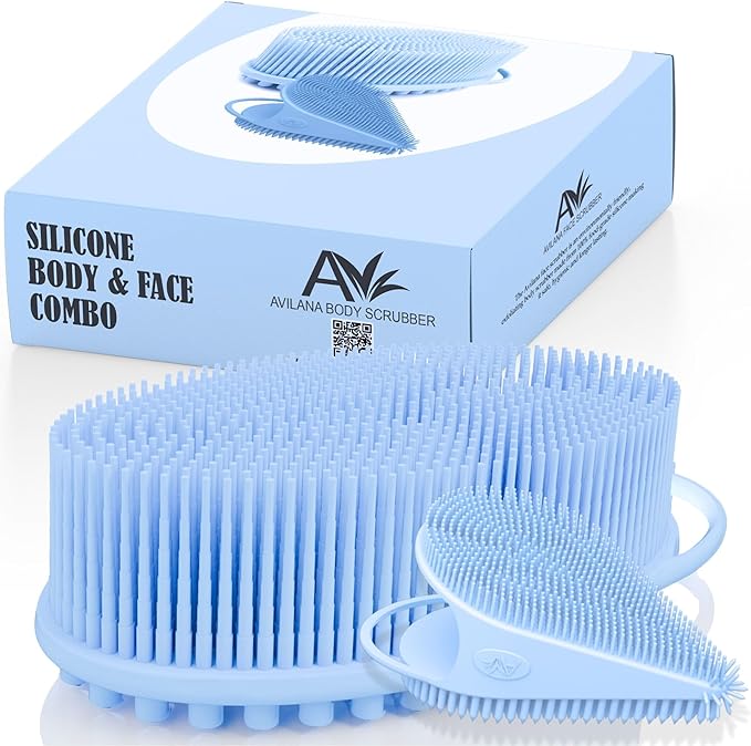 Avilana Body and Face Scrubber Combo – Includes Dual-Sided Body Scrubber and Gentle Face Scrubber – Hygienic, Long-Lasting, and Gentle for Body and Face