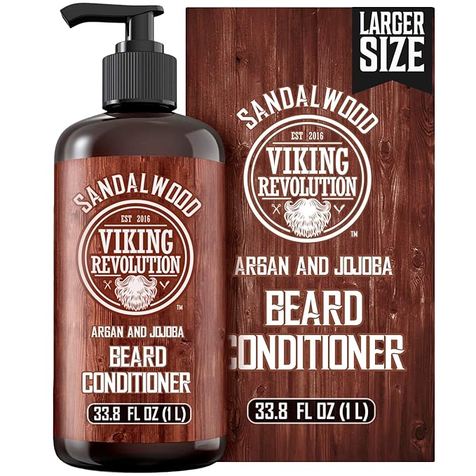 Viking Revolution Sandalwood Beard Conditioner for Men with Argan Oil and Jojoba Oil - Beard Softener and Strengthener Natural Beard Conditioner - Beard Care Moisturizer with Aloe Vera (33.8 Fl oz)