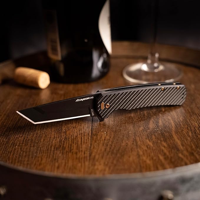 OUTDOOR EDGE Razor VX5 | 1K Carbon Over G10 with Black Tanto| Replaceable Blade EDC Folding Pocket Knife | 3" Blade, Ceramic Ball Bearings, Carbon Fiber Handle, Reversible Pocket Clip | Outdoor, Camping, Survival, Utility
