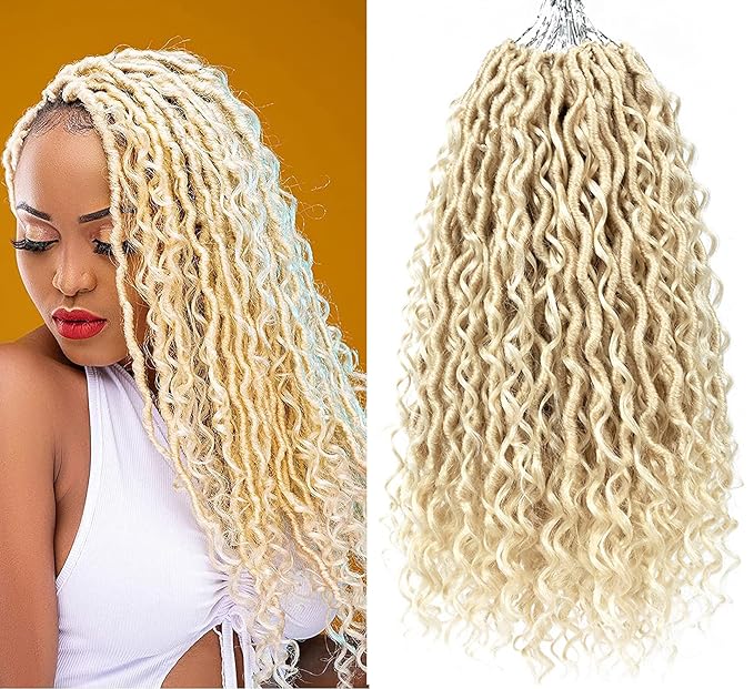 Aipin New Goddess Locs Crochet Hair 14 Inch River Locs Wavy Crochet With Curly Hair In Middle And Ends Braids Hair Extensions For Black Women(8 Packs,14 inch,613)