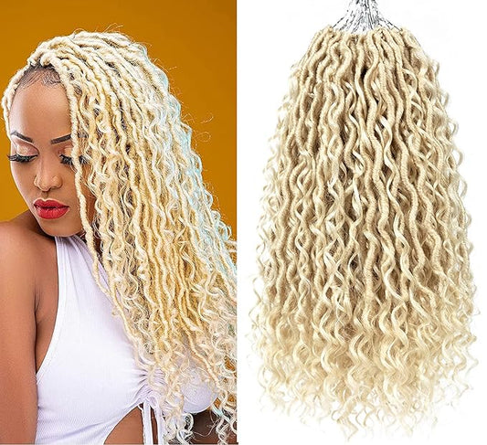 Aipin New Goddess Locs Crochet Hair 14 Inch River Locs Wavy Crochet With Curly Hair In Middle And Ends Braids Hair Extensions For Black Women(8 Packs,14 inch,613)