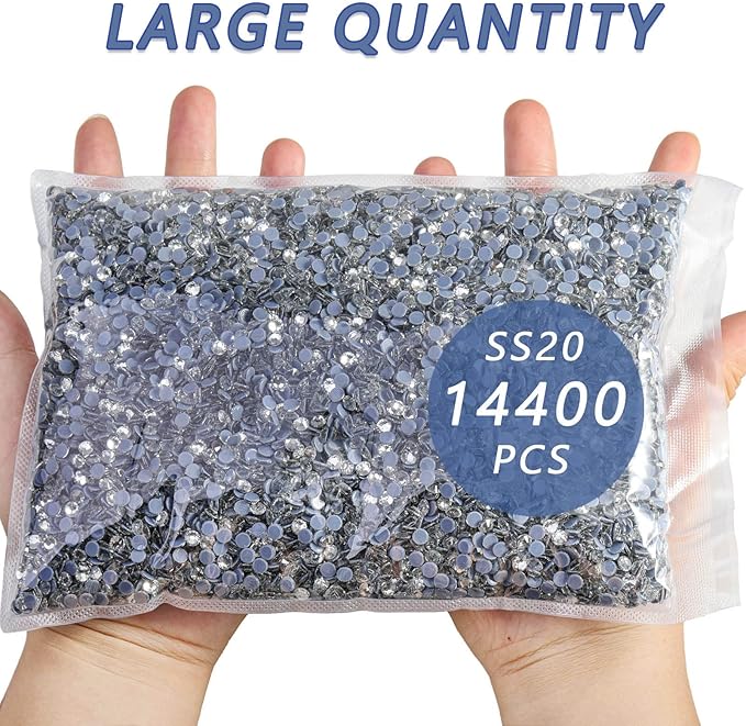 Beadsland Hotfix Rhinestones Bulk, 14400PCS Crystal Hot Fix Rhinestones for Crafts Clothes DIY Decoration, Crystal, SS20, 4.6-4.8mm