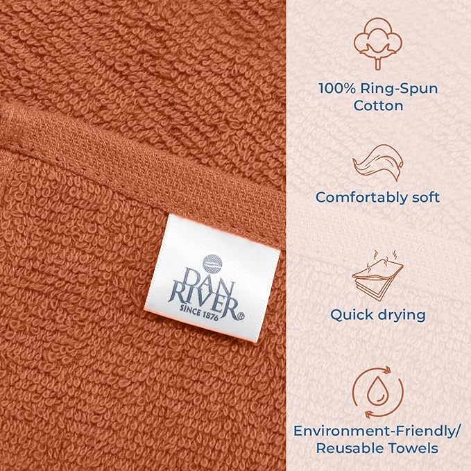 DAN RIVER 100% Cotton Washcloths 24 Pack Premium Quality Face and Body Cloth, Quick Dry Essential Towels for Bathroom, Hand, Kitchen & Cleaning, Baby Rugs | 12X12 in | 400 GSM | Orange