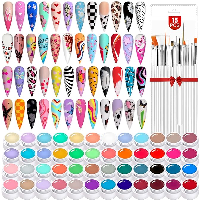 SAVILAND Gel Paint Kit: 48 Colors Nail Art Painting Gel Nail Polish Set with 15pcs Nail Art Brushes for Drawing Painting Home & Salon Manicure DIY