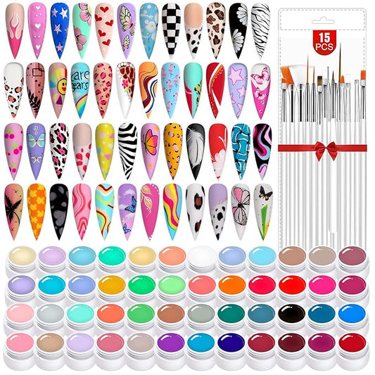 SAVILAND Gel Paint Kit: 48 Colors Nail Art Painting Gel Nail Polish Set with 15pcs Nail Art Brushes for Drawing Painting Home & Salon Manicure DIY