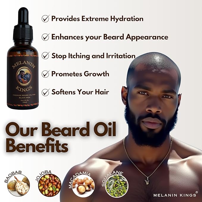 Melanin Kings Beard Grooming Kit for Men - Formulas With Ancient African Natural Ingredients | Beard Wash, Oil, Balm, Brush, Comb, Trimming Scissors