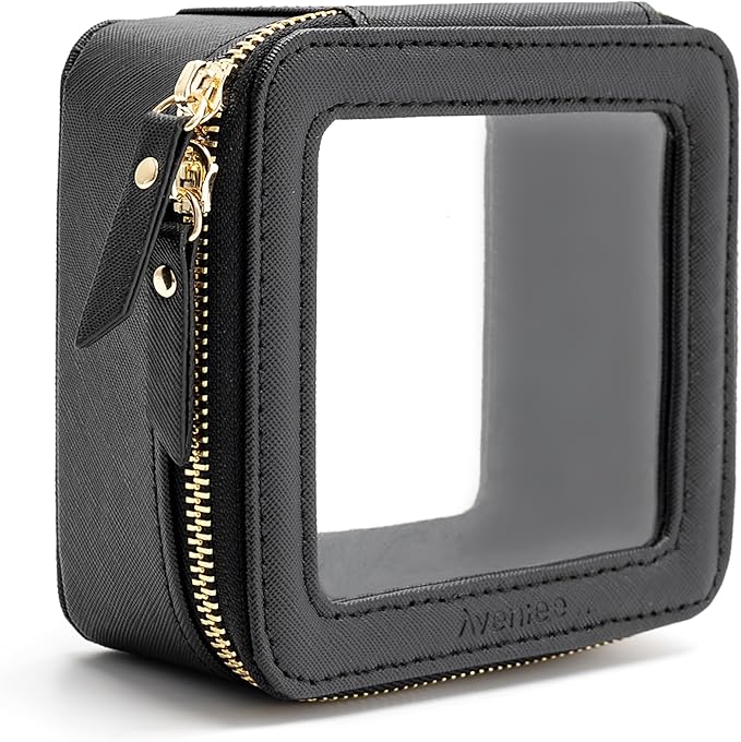 Aveniee Clear Makeup Bag Small, Mini Travel Toiletry Bag Cosmetic Bags TSA Approved, Clear Makeup Case Pouch with Zipper, Car Organizer Essentials for Women Men(Mini-Black)