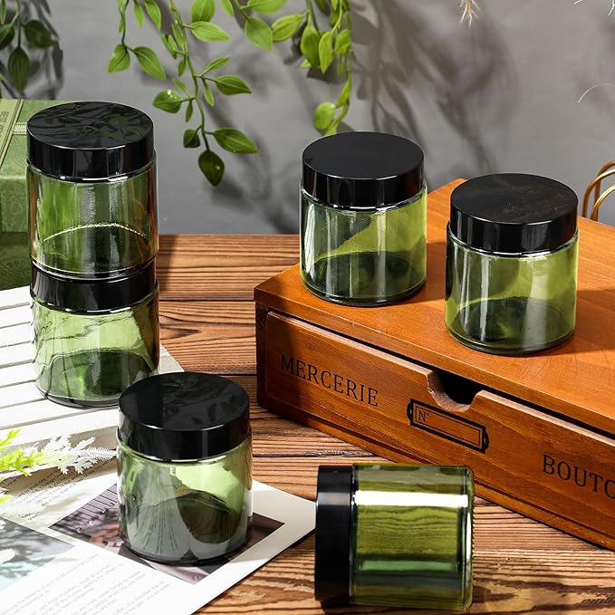 Norme 48 Pcs 4 oz Glass Jars with Lids Leakproof Round Airtight Empty Cosmetic Jars with Inner Liners Lid for Storing Lotions Powder Ointments Candle Making (Green)