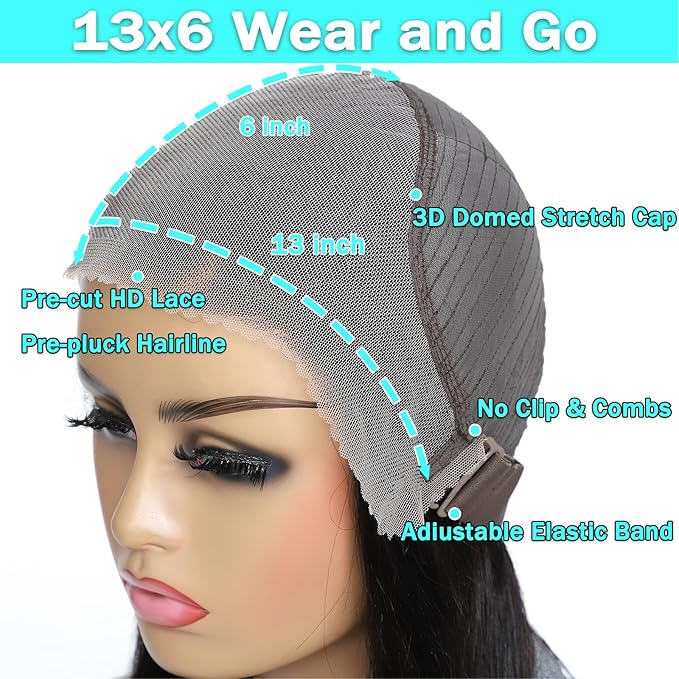13x6 Glueless Wigs Human Hair Pre Plucked Pre Cut 28 Inch Wear and Go Glueless Wig 10A HD Body Wave Lace Front Wigs Human Hair Pre Plucked 180 Density Wigs for Women No Glue 3 Seconds for Beginners