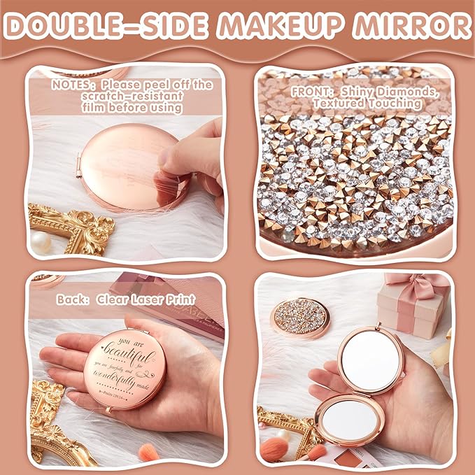 Thyle 12 Pcs Christian Compact Mirror Gifts for Women Bible Verse Bulk Hand Makeup Compact Purse Mirror Inspirational Religious Baptism Gift for Teacher Mother's Day Women Nurse(Rose Gold)