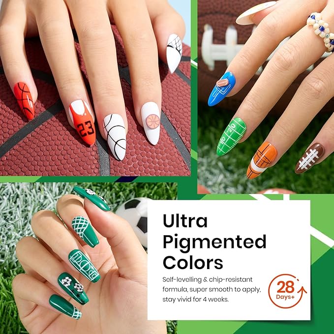 Beetles Summer Gel Polish Set 28Pcs Pink Yellow Green Red Blue Gel Nail Polish Blokecore Collection with Sports Nail Charms Base Top Coat and Double-ended Brush DIY Home Rainbow Nails