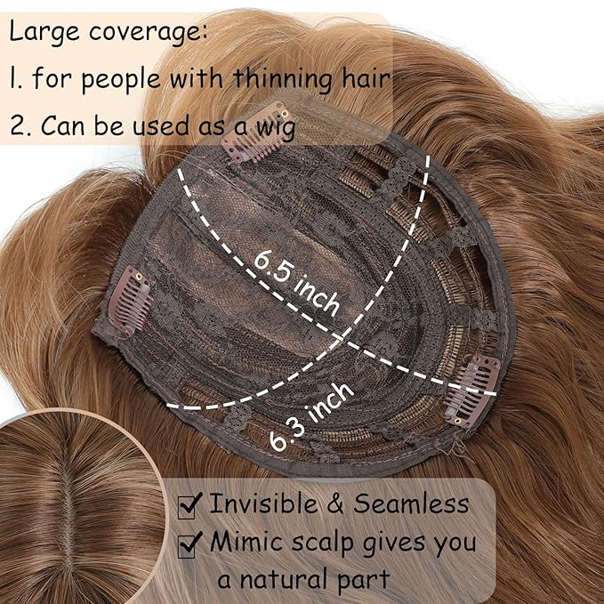 16 Inch Hair Toppers for Women with Thinning Hair, 360° 3D Realistic Toppers for Women Wispy Bangs Clip Synthetic Curly Wavy (H6-22)