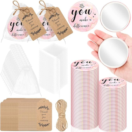 Tradder 50 Sets Compact Mirrors Bulk Women Gifts Inspirational Appreciation Employee Gifts Small Purse Pocket Makeup Mirrors for Mother's Day Coworker Nurse Bridal Souvenir Bags(Rose Gold)