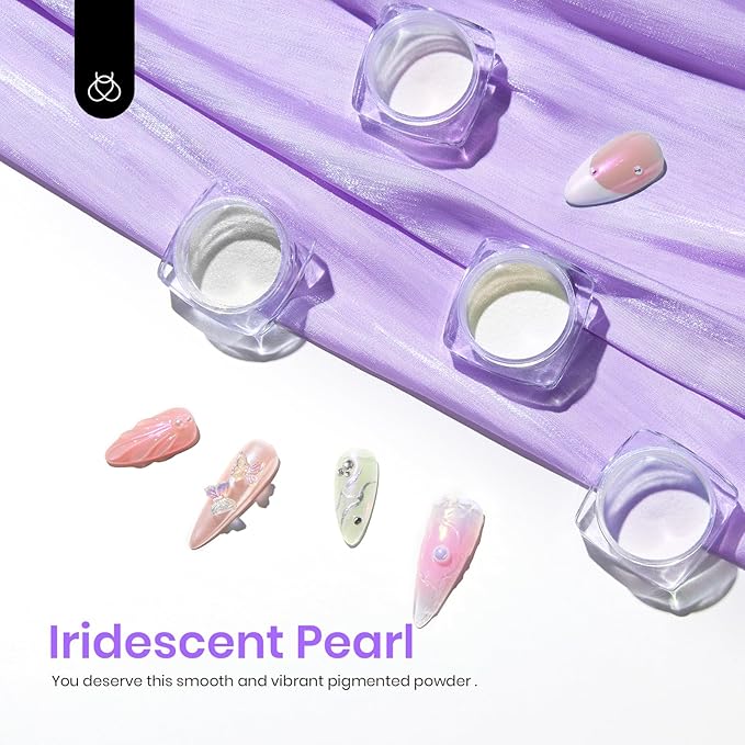 Beetles Pearl Chrome Nail Powder 4 Colors Metallic Mirror Effect Pigment Iridescent Aurora Mermaid Silver Pink Powder Kit for Gel Polish Nail Art Decoration Nail Trend DIY