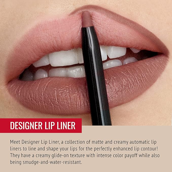 Runway Rogue ‘Film Noir’ Golden-Bronze Silk Glam Long Wear Liquid Lipstick Bundle with ‘Trendsetter’ Matte Soft-Mocha Designer Liner Lip Liner