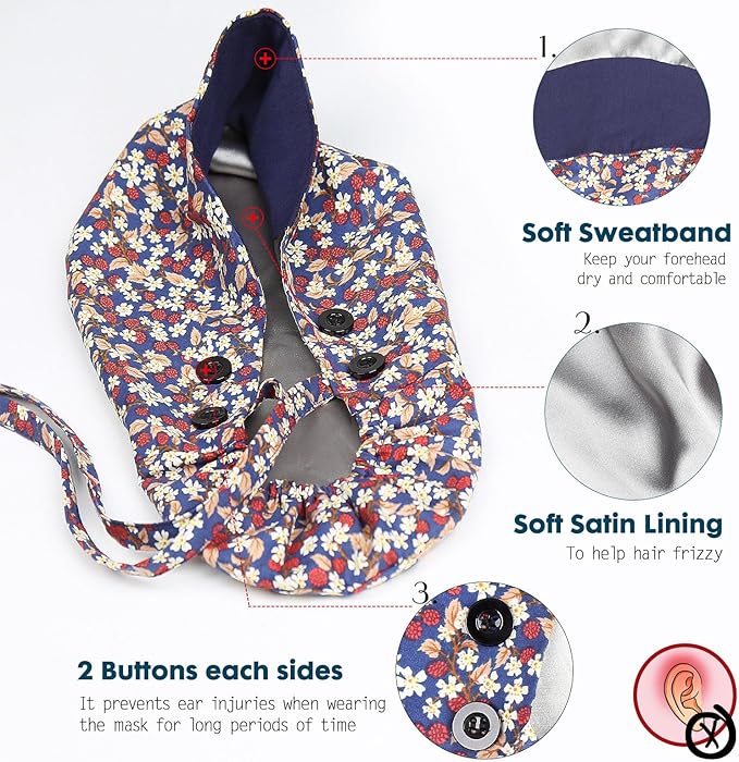 6 Pcs Scrub Caps Women Satin Lined Scrub Caps Women Ponytail Surgical Caps for Women Scrub Hats Women Ponytail Pouch Tie Back, Badge Holder 1 Pcs