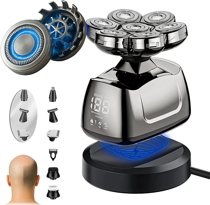Head Shaver for Bald Men 7D – Smooth Electric Razor, Waterproof, Ergonomic Grip, Fast Charging, 120-Min Battery, Grooming Kit with Beard & Nose Trimmer for Face & Skull