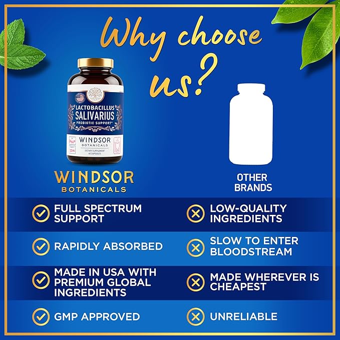 Lactobacillus Salivarius Probiotic - 24bn CFU L Salivarius Dental Probiotics for Teeth and Gums - Bad Breath Treatment for Adults, Immune Support, Digestive Health - 60 Oral Probiotic Capsules