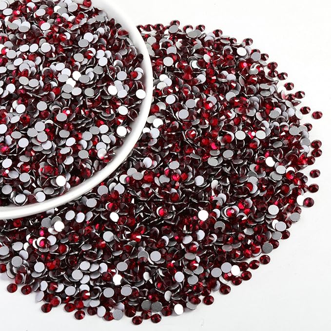 Beadsland Flatback Rhinestones Bulk,14400pcs Red Rhinestones for Nails Crafts Clothes DIY Decoration, Dark Siam, SS6, 1.9-2.1mm